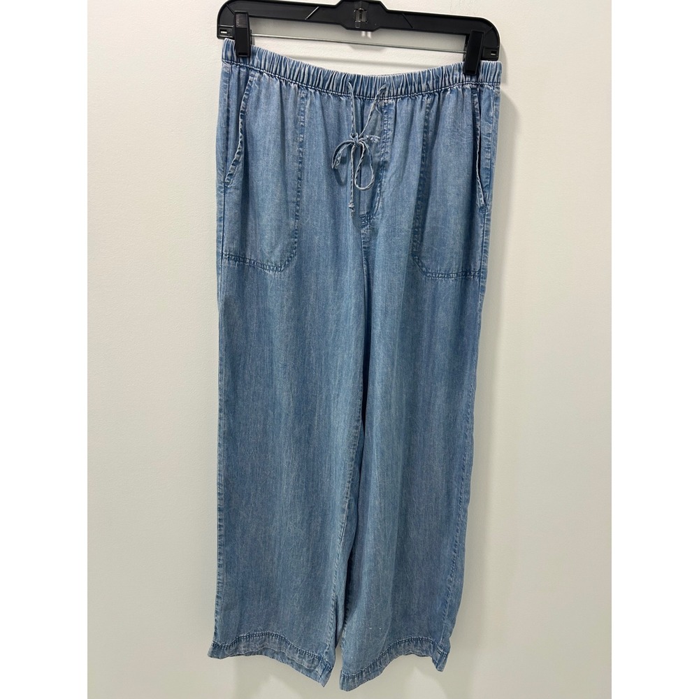 Beachlunchlounge Light Wash Chambray Wide Leg Drawstring Pants Blue Womens